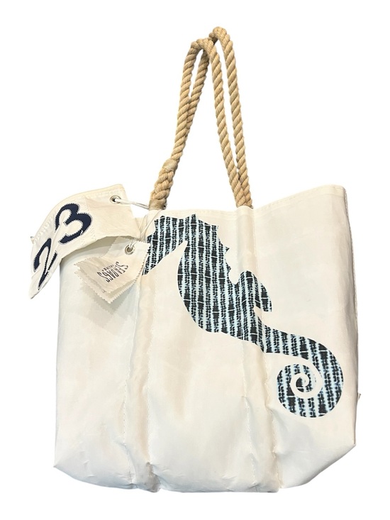 Sea Bags Handbags - Sea Bags of Maine Seahorse Sail Navy & Light Blue Tote Bag
